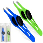 Professional Eyebrow Tweezers Slanted & Pointed Tip Stainless Steel 2,3xPcs Set, Non-Slip Grip Slant Tip Tweezers for Facial Hair, Plucking Removing Ingrown Hairs, Tweezer for Women Men (Blue&Green)