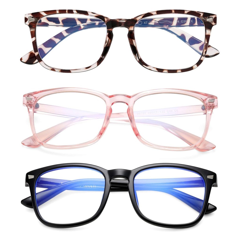 AZorb 3Pack Blue Light Blocking Glasses for Kids TR90 Unbreakable Computer Screen Glasses for Boys & Girls - 3 Pack(Transparent Pink+ Leopard+ Black)