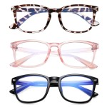 AZorb 3Pack Blue Light Blocking Glasses for Kids TR90 Unbreakable Computer Screen Glasses for Boys & Girls - 3 Pack(Transparent Pink+ Leopard+ Black)
