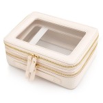 Aveniee Large Clear Makeup Bags, Double Layer Cosmetic Bags with Separate Brush Compartment, Travel Toiletry Bag Cosmetic Train Case, Travel Accessories Organizer for Women(2 Layers, White)