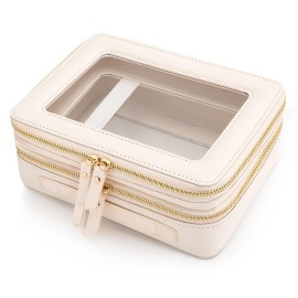 Aveniee Large Clear Makeup Bags, Double Layer Cosmetic Bags with Separate Brush Compartment, Travel Toiletry Bag Cosmetic Train Case, Travel Accessories Organizer for Women(2 Layers, White)