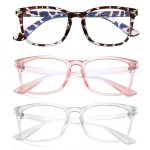 AZorb 3Pack Blue Light Blocking Glasses for Kids TR90 Unbreakable Computer Screen Glasses for Boys & Girls - 3 Pack(Transparent Pink+ Leopard+ Transparent)