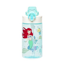 Zak Designs Disney Princess Sage Water Bottle For School or Travel, 16oz Durable Plastic Water Bottle With Straw, Handle, and Leak-Proof, Pop-Up Spout Cover (Ariel & Jasmine)
