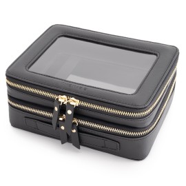 Aveniee Clear Makeup Bags,Double Layer Cosmetic Bags with Separate Brush Compartment,Large Travel Toiletry Bag Cosmetic Case,Travel Accessories Organizer for Women,2 Layers,Black