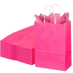 BLEWINDZ 32Pcs Small Paper Gift Bags with Tissues, Hot Pink Party Favor Bags with Handles, 8.7 Goodie Bag for Birthday, Shopping, Party Supplies