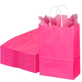 BLEWINDZ 32Pcs Small Paper Gift Bags with Tissues, Hot Pink Party Favor Bags with Handles, 8.7 Goodie Bag for Birthday, Shopping, Party Supplies