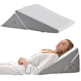 Bedluxe Wedge Pillow for Sleeping, Adjustable 9&12 Inch Foldable Bed Wedge Pillow Set, Orthopedic Memory Foam Triangle Pillows Wedge, 7-in-1 Elevated Pillows for Leg and Back Support, White/Grey