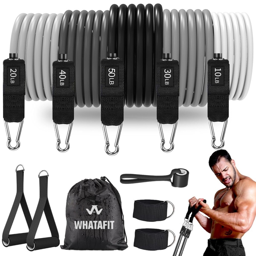 WHATAFIT Resistance Bands, Exercise BandsResistance Bands for Working Out, Work Out Bands with Handles for Men and Women Fitness, Strength Training Home Gym Equipment