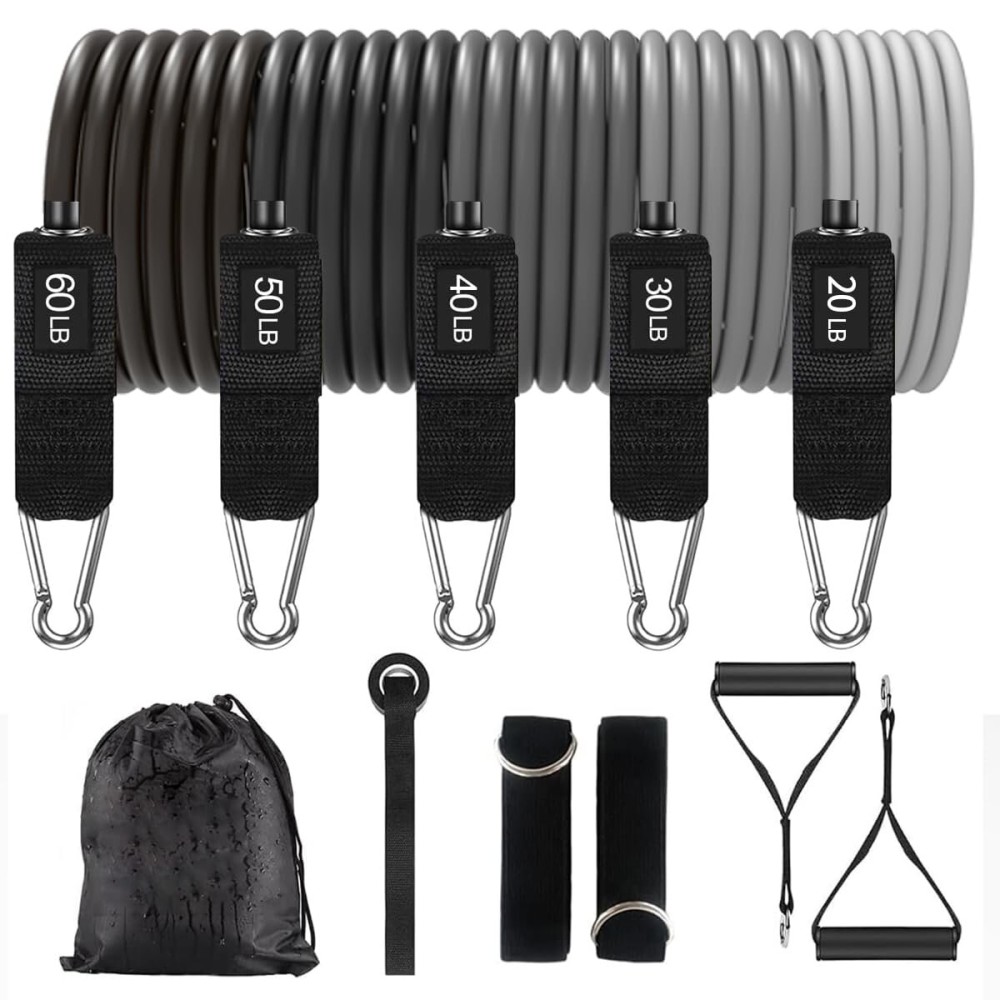 WHATAFIT Resistance Bands, Exercise BandsResistance Bands for Working Out, Work Out Bands with Handles for Men and Women Fitness, Strength Training Home Gym Equipment Gray 200LB