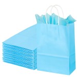 BLEWINDZ 32Pcs Small Paper Gift Bags with Tissues, Light Blue Party Favor Bags with Handles, 8.7 Goodie Bag for Birthday, Shopping, Party Supplies