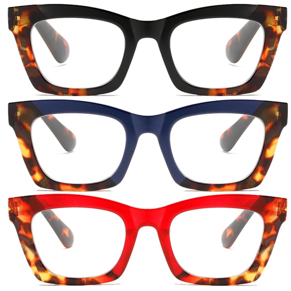 FSRTEP Oprah Style Readers for Women - 3 Pack Stylis Style Reading Glasses with Blue Light Blocking and Spring Hinge XQPJ +3.0