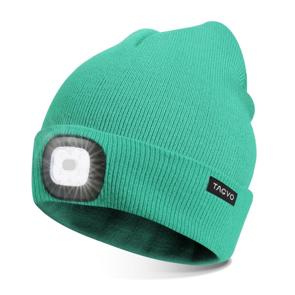 TAGVO Unisex Beanie with The Light, USB Rechargeable LED Headlamp Cap, Hands Free Headlamp Flashlight Hat, Winter Warm Knitted Night Lighted Hat, Men Women Gifts for Dad Father Husband
