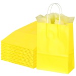 BLEWINDZ 32Pcs Small Paper Gift Bags with Tissues, Yellow Party Favor Bags with Handles, 8.7 Goodie Bag for Birthday, Shopping, Party Supplies