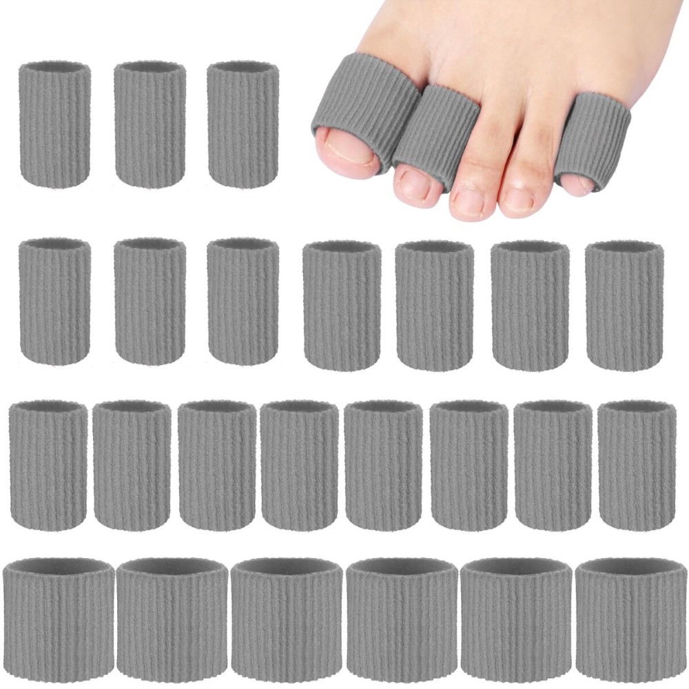 Blulu 24 Pieces Toe Tubes 0.98 Inches Cushion Tube Corn Pads for Toes Sleeves Soft Gel Protectors for Cushions Corns Blisters Calluses 3 Size(Gray,Assorted Sizes)