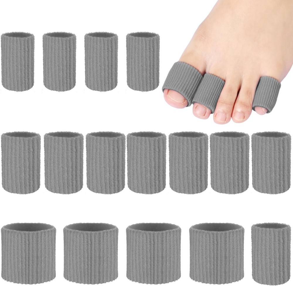 Blulu 16 Pcs Toe Cushion Tube Sleeves Soft Gel Corn Pad Protectors for Cushions Corns, Blisters, Calluses, Toes and Fingers(Gray)