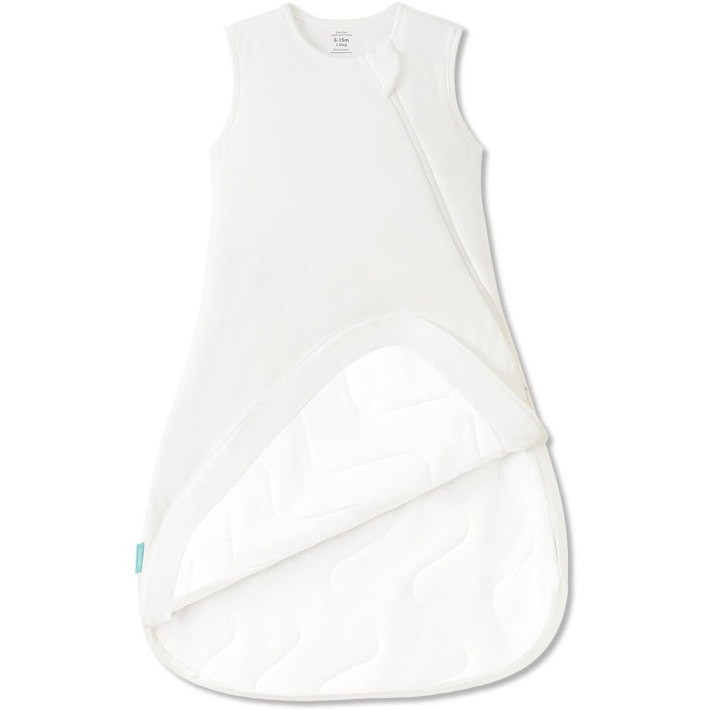 PurComfy Supersoft Sleep Sack 1.0 TOG, Premium Bamboo Viscose Baby Sleeping Bag, 2-Way Safe Zipper Sleep Sacks 3-6 Months (Cream)