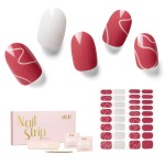 Nailog Semi Cured Gel Nail Strips 34 pcs | Buy 2 Get 1 UV Lamp | Long Lasting Nail Polish Sticker Wraps with Glossy Gel Finish (Red Dune)