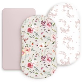 Stretch Ultra Soft Fitted Bassinet Sheet Set 3 Pack, Universal Fit for Bassinets Baby Cradle Moses Basket Oval Rectangle Mattress Safe and Snug, Beautiful Flowers and Insects Pattern for Baby Girls