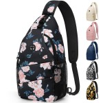 Pritent Crossbody Bags for Women Men Trendy Sling Bag Bakpack Casual Chest Bag with Convertible Shoulder Strap Travel Cross Body Bag for Hiking Traveling Outdoors(Floral Pattern)