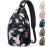 Pritent Crossbody Bags for Women Men Trendy Sling Bag Bakpack Casual Chest Bag with Convertible Shoulder Strap Travel Cross Body Bag for Hiking Traveling Outdoors(Floral Pattern)