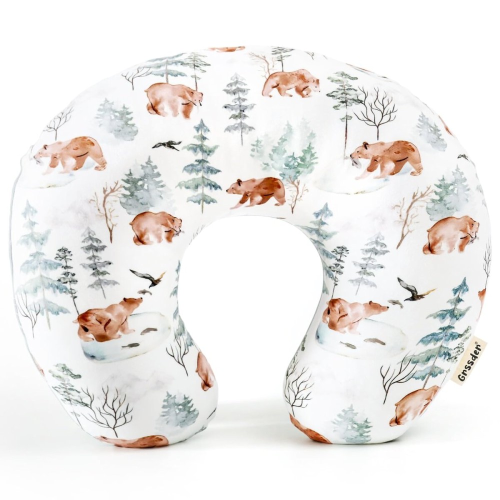 GRSSDER Nursing Pillow Cover, Stretchy Soft Minky Fabric Covers, Fit Most Nursing Support Pillows for Breastfeeding, Comfortable Safe Pillow Cover, Stylish Cute Bear Pattern