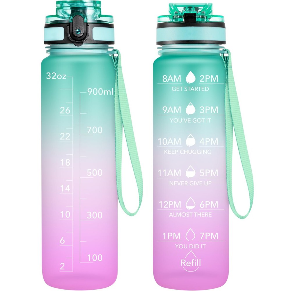 OLDLEY Water Bottle, 32oz Motivational Sports Water Bottle with Time Marker - Times to Drink - Tritan, BPA Free, Wide Mouth Leakproof, Moon Light (1 Bottle)