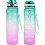 OLDLEY Water Bottle, 32oz Motivational Sports Water Bottle with Time Marker - Times to Drink - Tritan, BPA Free, Wide Mouth Leakproof, Moon Light (1 Bottle)