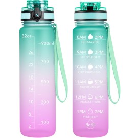 OLDLEY Water Bottle, 32oz Motivational Sports Water Bottle with Time Marker - Times to Drink - Tritan, BPA Free, Wide Mouth Leakproof, Moon Light (1 Bottle)