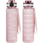 OLDLEY Water Bottle, 32oz Motivational Sports Water Bottle with Time Marker - Times to Drink - Tritan, BPA Free, Wide Mouth Leakproof, Peach (1 Bottle)