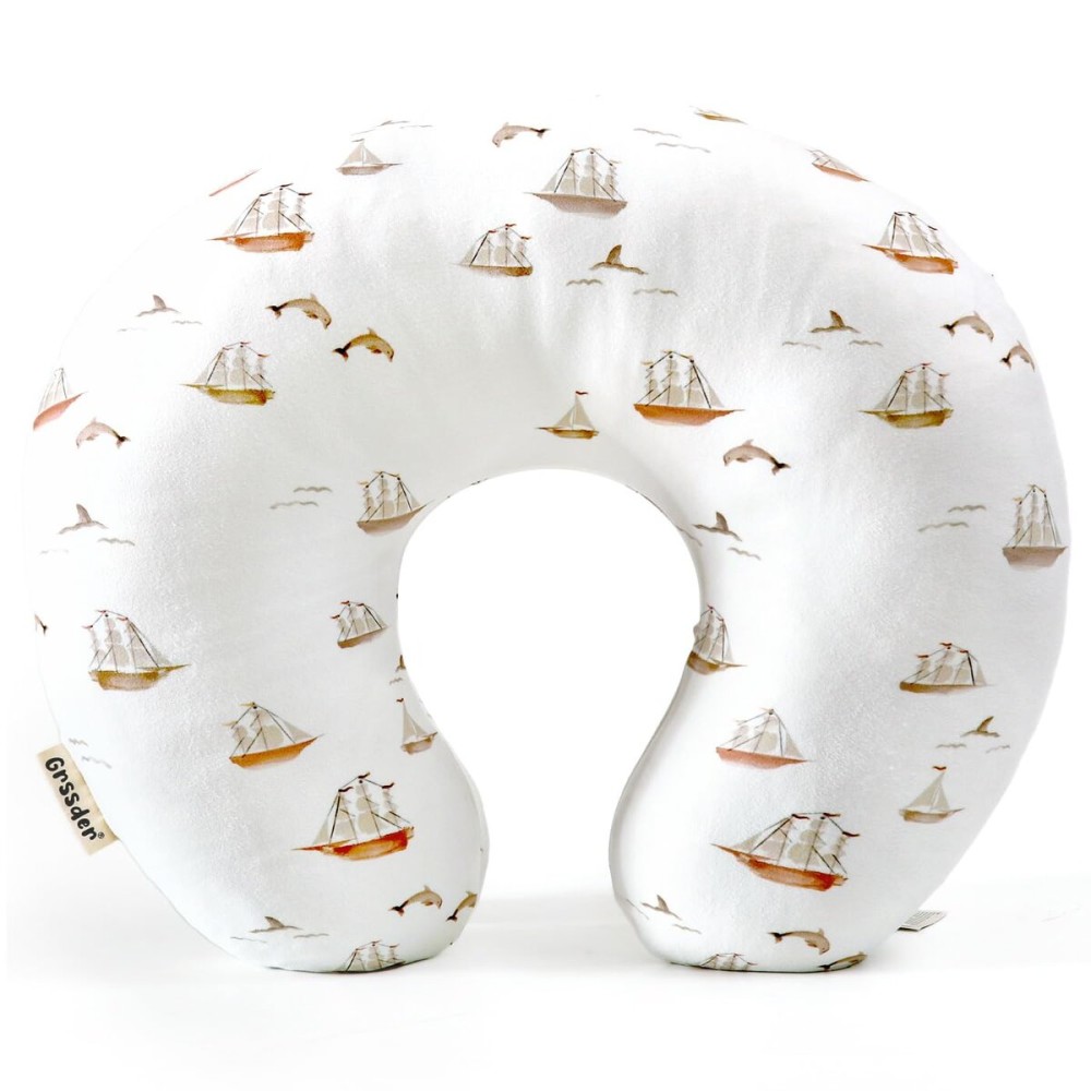 GRSSDER Nursing Pillow Cover, Stretchy Soft Minky Fabric Covers, Fit Most Nursing Support Pillows for Breastfeeding, Comfortable Safe Pillow Cover, Sailboat