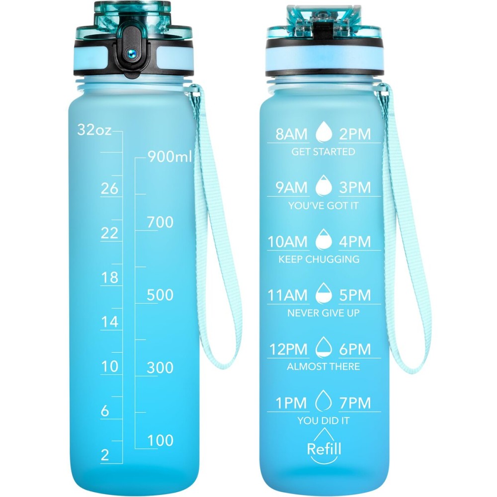 OLDLEY Water Bottle, 32oz Motivational Sports Water Bottle with Time Marker - Times to Drink - Tritan, BPA Free, Wide Mouth Leakproof, Luca (1 Bottle)