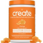 Create Creatine Monohydrate Gummies for Men & Women, Boost Focus, Strength, and Endurance, Anti-Melting Formula, Vegan, Gluten-Free, Non-GMO, 1.5g of Creatine per Gummy (Orange)