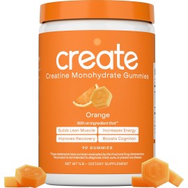 Create Creatine Monohydrate Gummies for Men & Women, Boost Focus, Strength, and Endurance, Anti-Melting Formula, Vegan, Gluten-Free, Non-GMO, 1.5g of Creatine per Gummy (Orange)