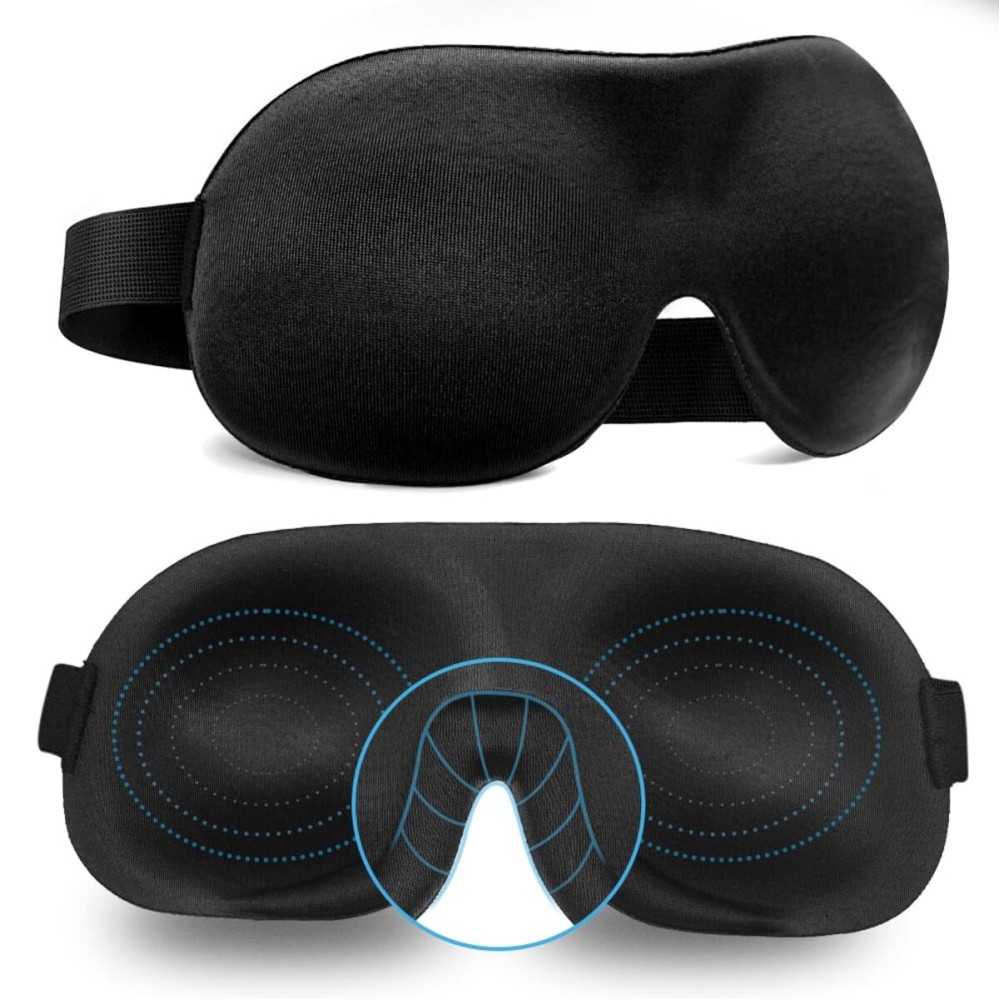 AMAZKER Sleep Mask Invisible Alar Deep Orbit 3D Eye Mask Ultra Lightweight & Comfortable Sleeping Mask for Travel, Nap, Shift Works XL Black