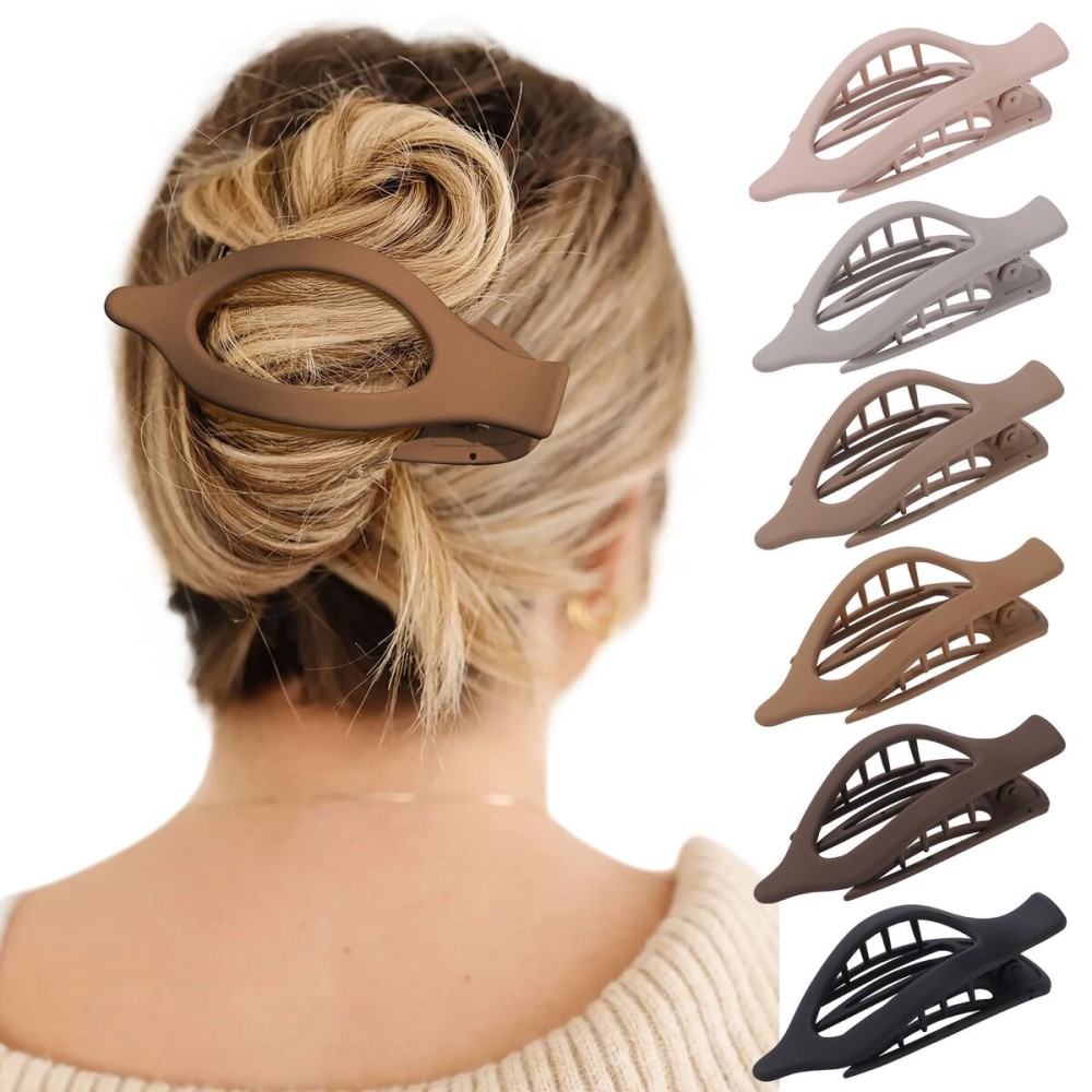 French Concord Hair Clips - 6Pcs Side Slide Volume Clips for Women Girls, Strong Hold No Slip Grip, Thick or Thin Hair (Matte Finish, L:4.6 IN, W:1.97IN)