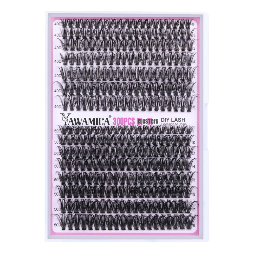 DIY Lash Extension Kit 300pcs Individual Lashes 9-18mm Mix 40D 50D Cluster Eyelash Extension Kit Wispy Lash Clusters with Lash Bond and Seal and Lash Tweezers for Lash Extension by Yawamica