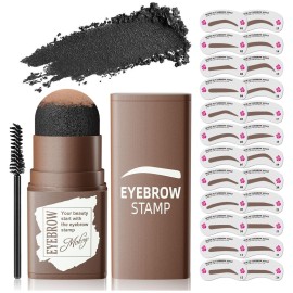 Eyebrow Stamp Stencil Kit - Eye Brow Stencil Kit for Beginners, Brow Stencil and Stamp Kit Long-lasting, Smudge-Proof & Waterproof, 24 Reusable Eyebrow Shapes Stencils for Perfect Brow (Dark Black)