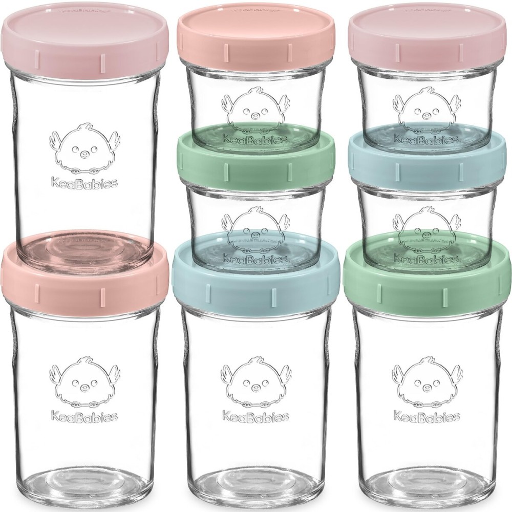 KeaBabies 4pk 8oz & 4pk 4oz Glass Baby Food Containers with Lids - Leak-Proof,Microwavable Small Glass Jars,Baby Purees & Toddler Snack Storage Containers,BPA-Free,Dishwasher & Freezer Safe(Musk Dusk)