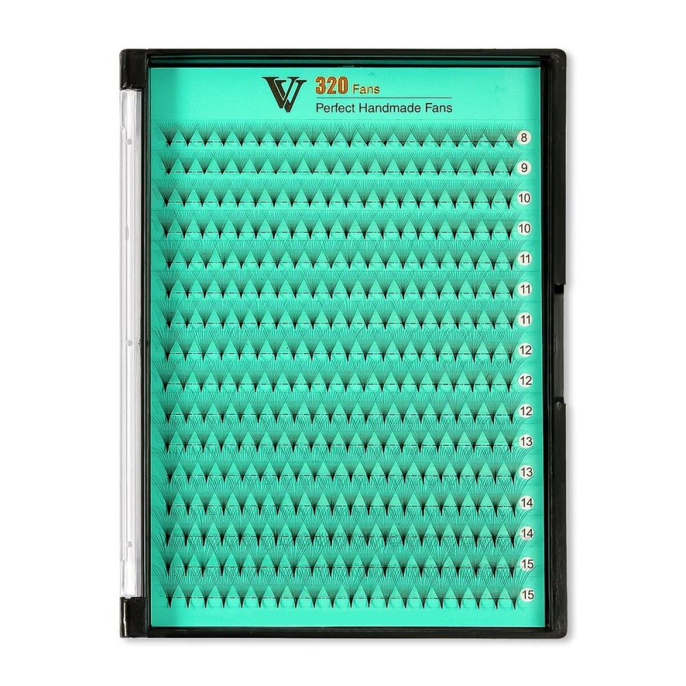 VAVALASH Premade Fans Eyelash Extensions 320 Fans 10D 14D 16D 20D 0.03 0.05 0.07 Thickness C/D Curl Middle Stem Heat Bonded Premade Fans Russian Volume Lash Extensions (320 Fans-12D-0.03-C-8-15mm)