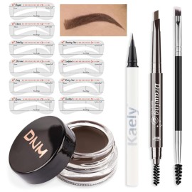 evpct Eyebrow Stencils Kit for Women Shaping, Eyebrow Shaper Makeup Kit, Eye Brow Stencil Shaper Tinting kits for Women, with Eyeliner, Eyebrows Pencil, Pomade, Brush and 10 Stencils, Kit04 DARK BROWN