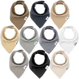 DiaperSquad\'s 10-Pack Baby Bibs for Drooling and Teething, Bibs for Boys, Baby Girl - Solid Cotton Baby Drool Bibs (Neutral - 100% Muslin)