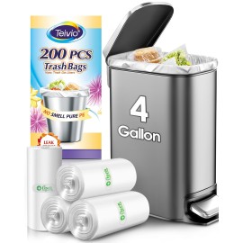 Teivio 4 Gallon 200 Counts Strong Trash Bags Garbage Bags, Bathroom Trash Can Bin Liners, Small Plastic Bags for Home Office Kitchen Kitchen (Clear)