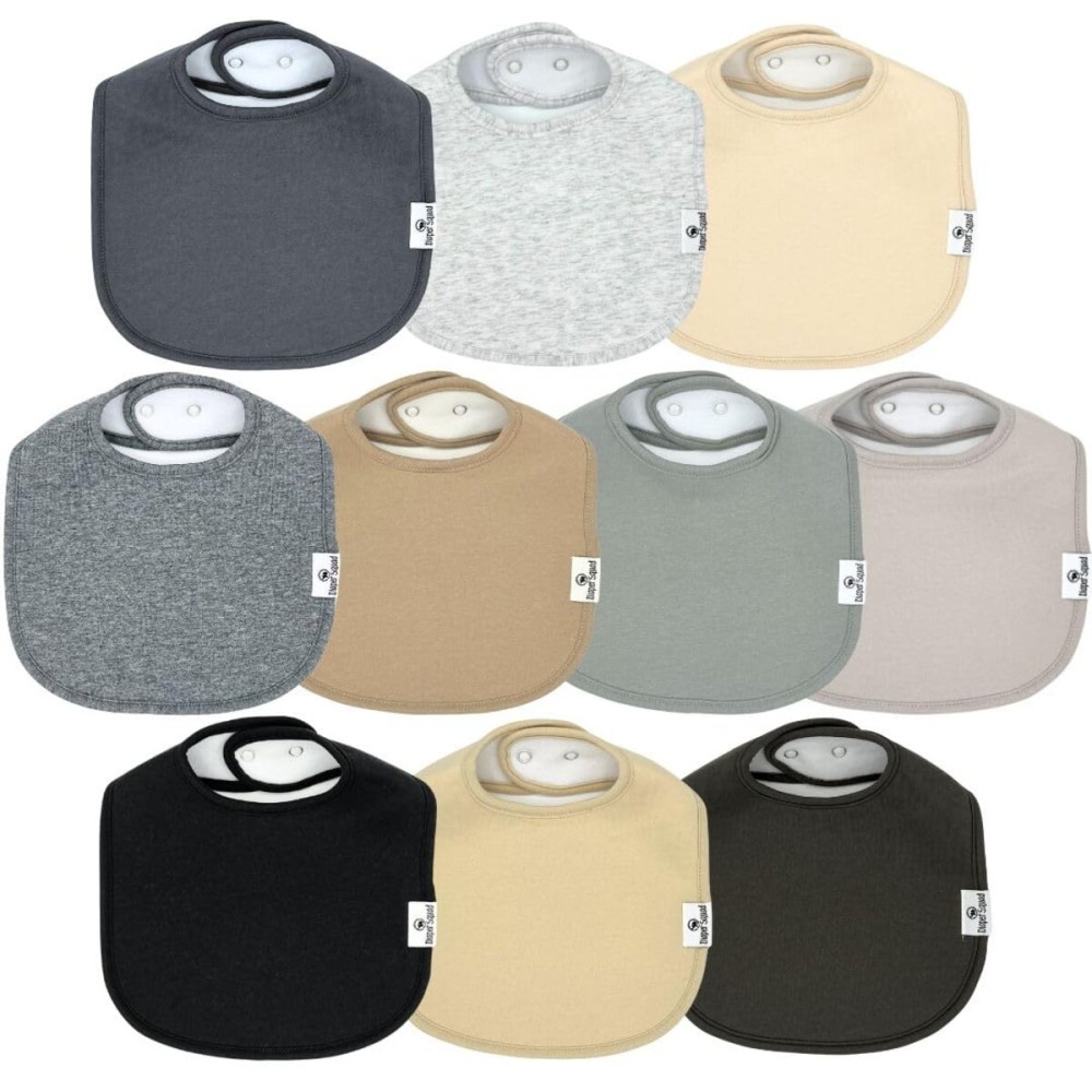 DiaperSquad\'s 10-Pack Baby Bibs for Drooling and Teething, Bibs for Boys, Baby Girl - Solid Cotton Baby Drool Bibs (Neutral Traditional)