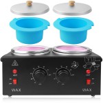 Portable Wax Warmer Machine for Painless Hair Removal, Women Men Professional Wax Heater with Adjustable Temperature Set, 40pcs Sticks, 2 Silicone Bowls (Black - Double Pots)