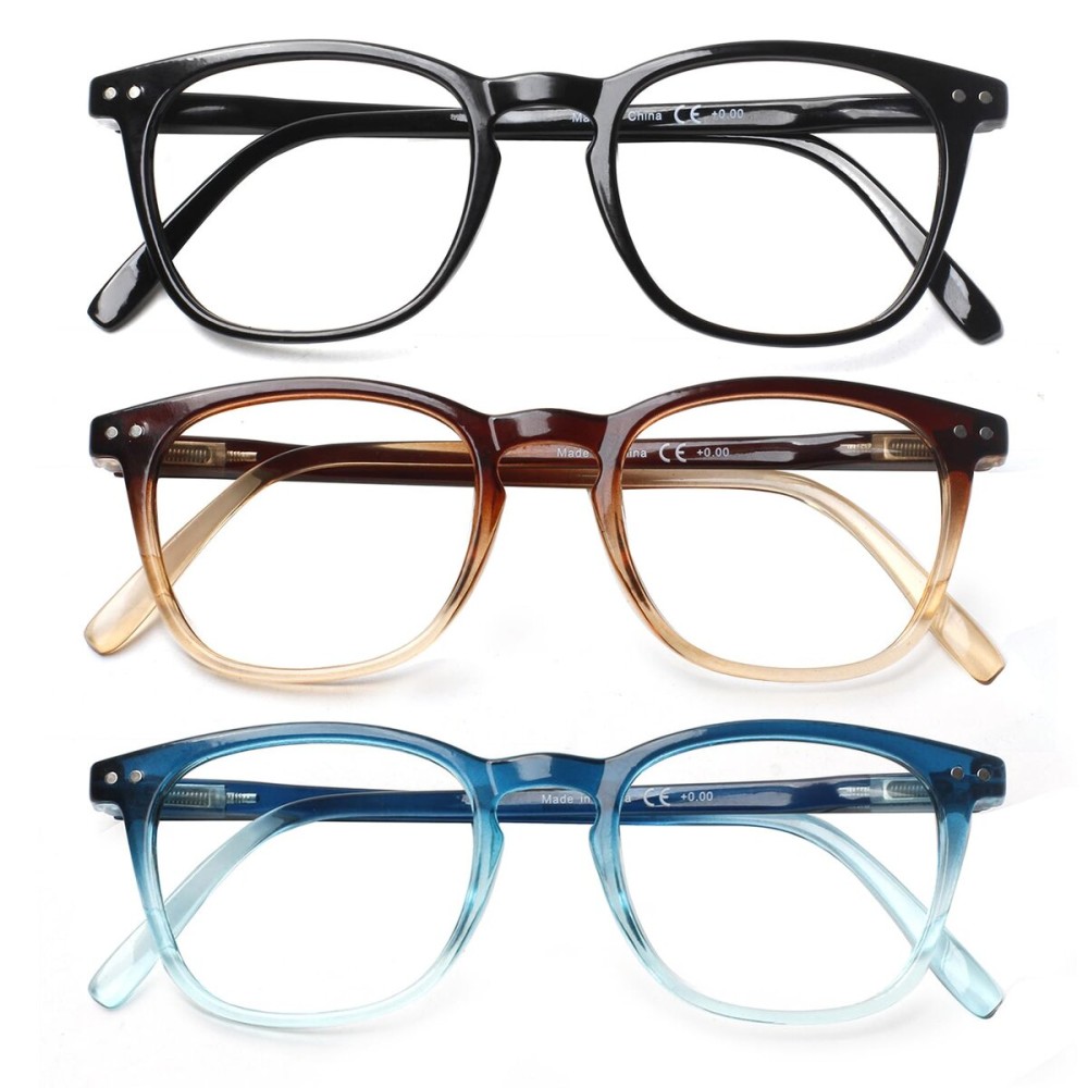 Henotin 3-Pack Blue Light Blocking Reading Glasses,Spring Hinge Computer Readers for Men Women,Anti UV Ray Filter Eyeglasses (Mixed Color-1, 0.00, Diopters)