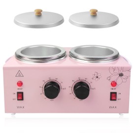Portable Wax Warmer Machine for Painless Hair Removal, Women Men Professional Wax Heater with Adjustable Temperature Set, 40pcs Sticks (Pink - Double Pots)