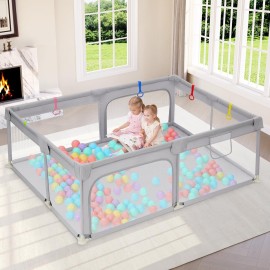 Dripex Large Baby Playpen 7147 Inch, Big Play Pens for Babies and Toddlers- Indoor & Outdoor Kids Safe Play Area, Soft Breathable Visible Mesh, Anti-Fall & Anti-Slip Design Baby Fence, Grey