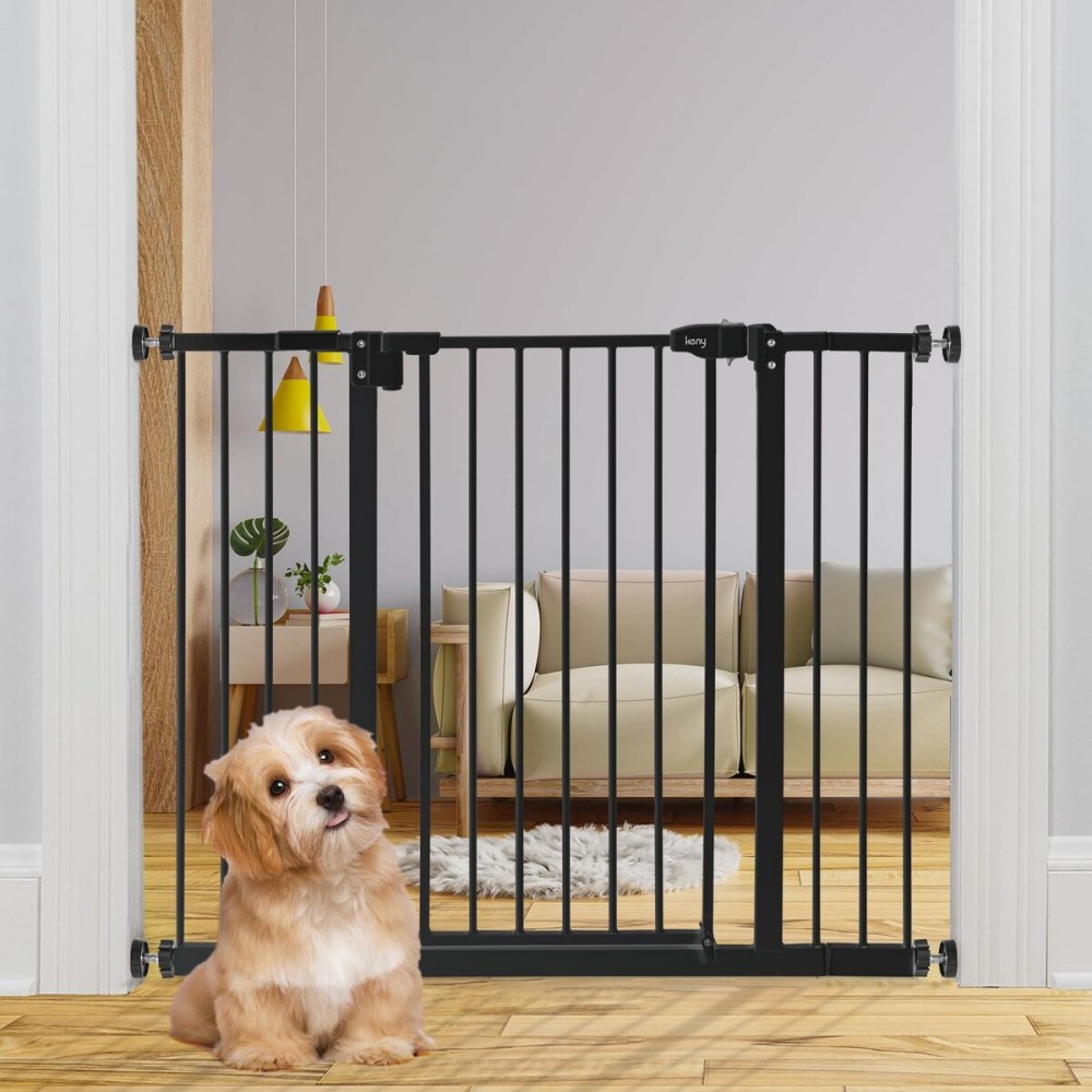 keny 29-42.5 Baby Gate for Stairs, Auto Close Safety Dog Gate, Pressure Mounted Easy Walk Through Pet Gate for Doorways, Durable Stair Gate, 30 Tall, Black
