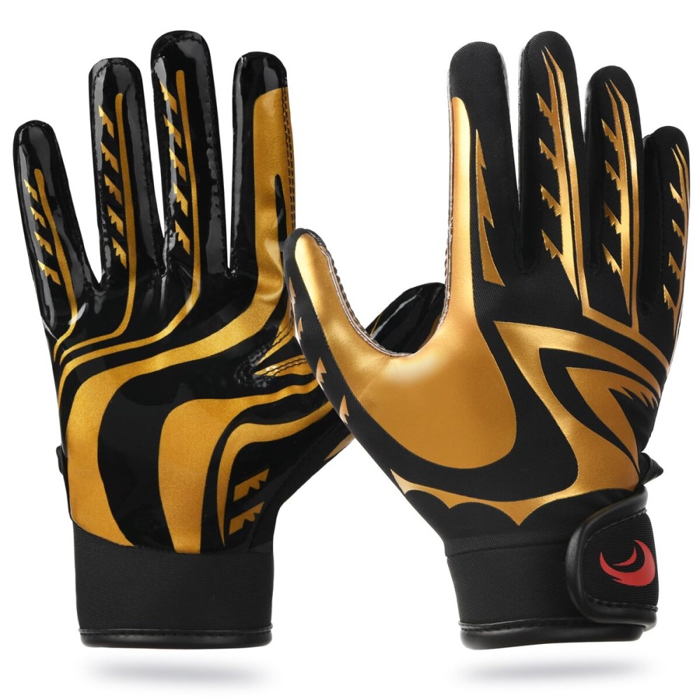 SPOMAT Pro 2.0 Youth Football Gloves Kids and Adult Tacky Grip Receiver Gloves for Men and Women, Bravery Gold Adult L