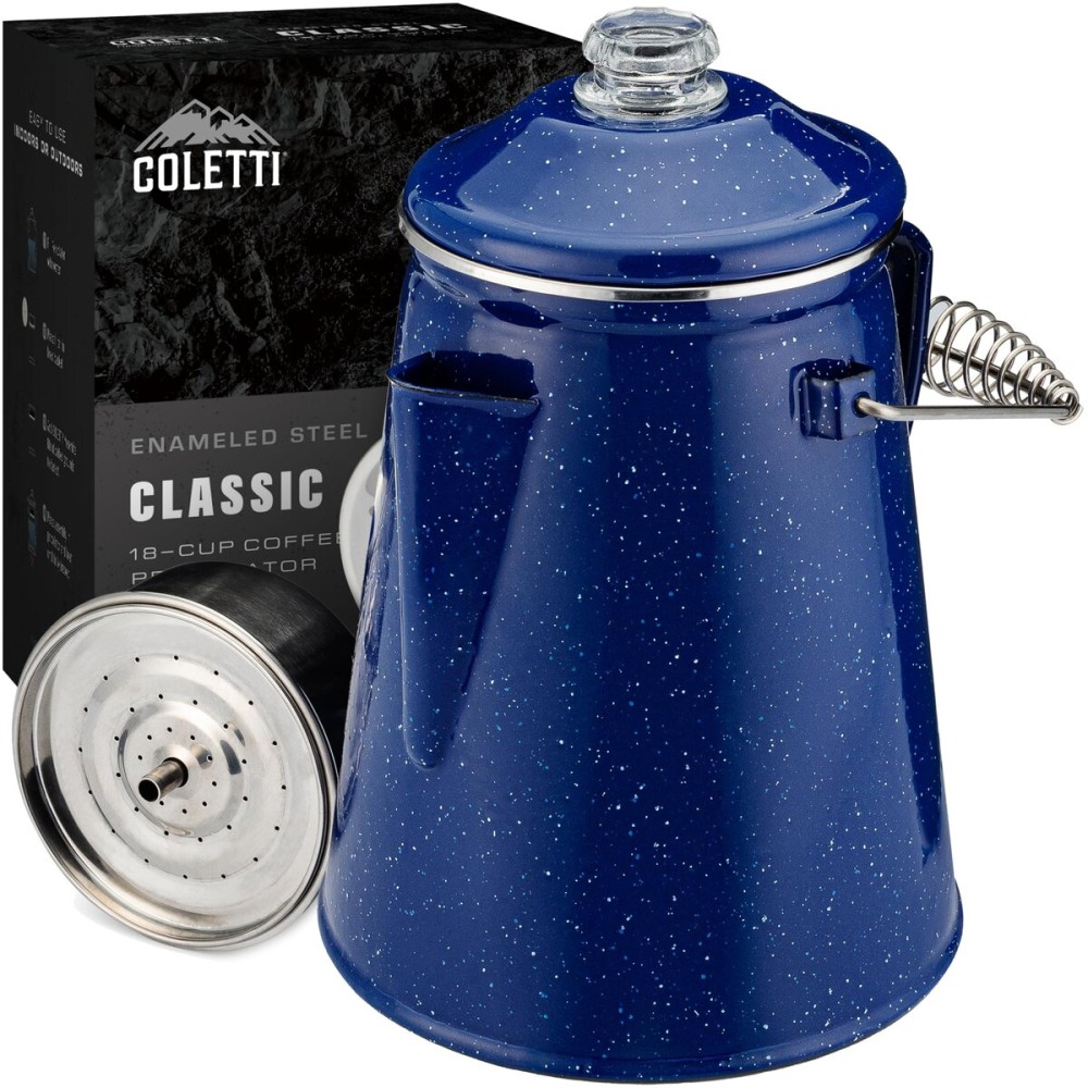 COLETTI Classic Percolator Coffee Pot - The Most Nostalgic Camping Coffee Pot, Now Modernized [Blue Enamel, 18 Cup]